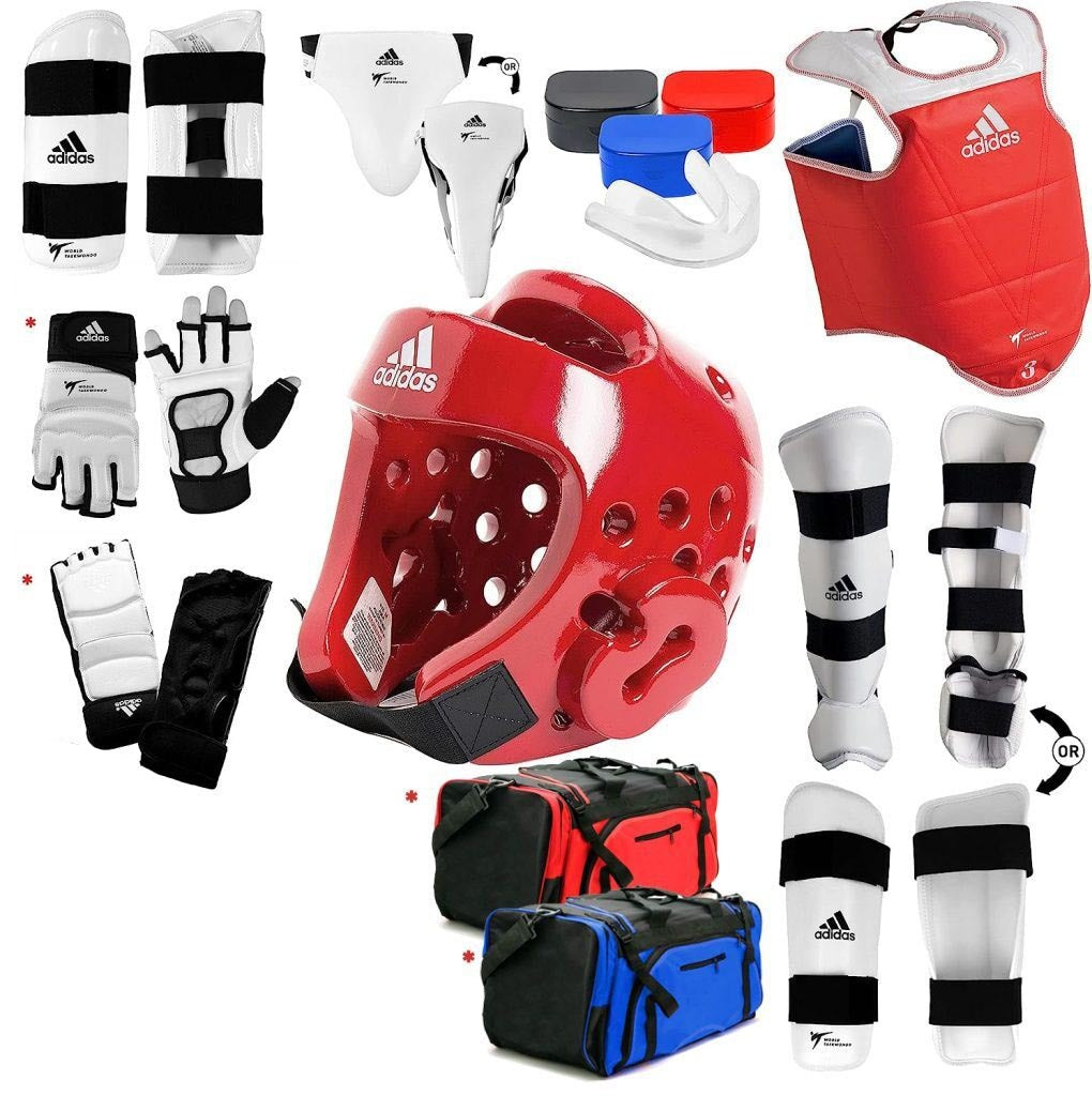 Image of adidas Taekwondo sparring gear set collage.