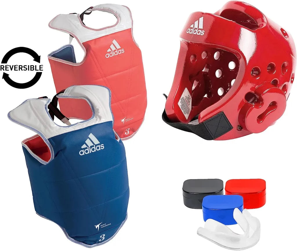 Image of adidas Taekwondo sparring gear set collage.