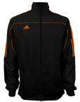 Black jacket with orange stripes, adidas martial arts 3-stripes.