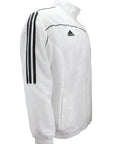 Custom adidas white jacket with black stripes, martial arts tracksuit.