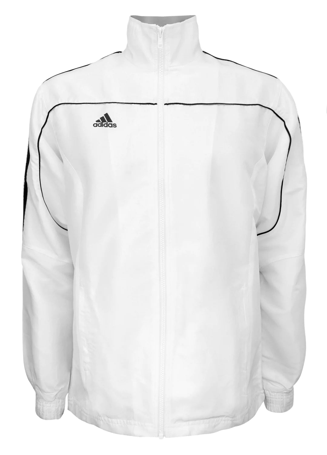 White jacket with black stripes for martial arts.