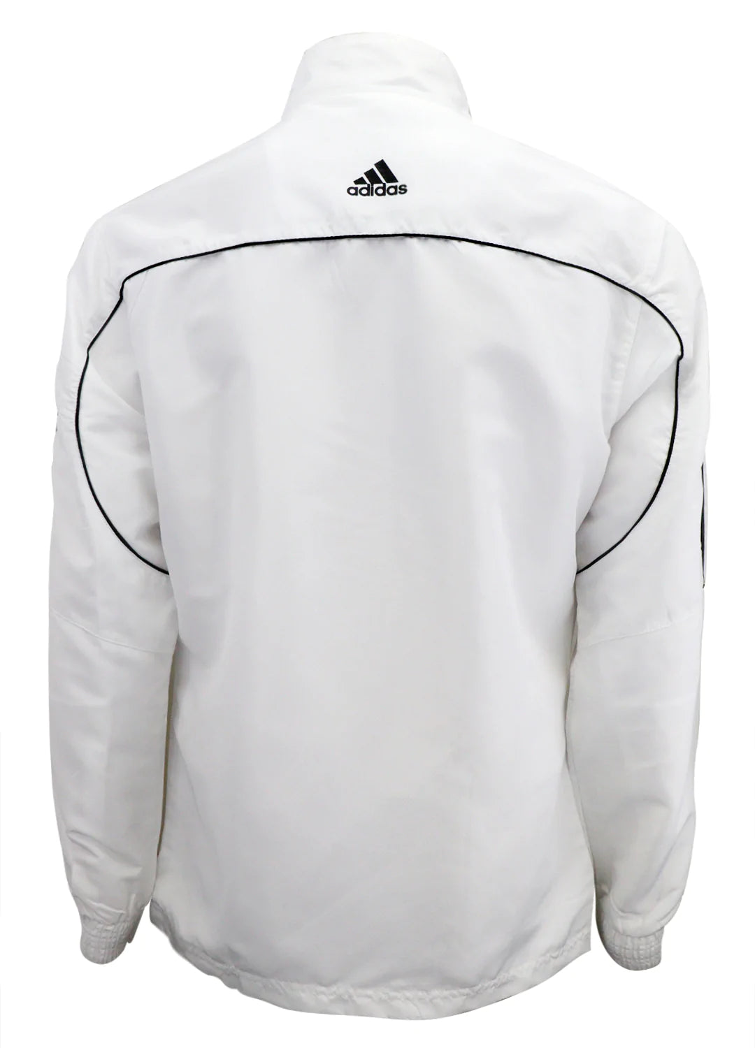 Custom adidas white jacket with black stripes, martial arts tracksuit.