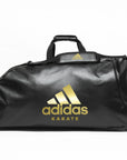 Black bag with gold lettering for travel.