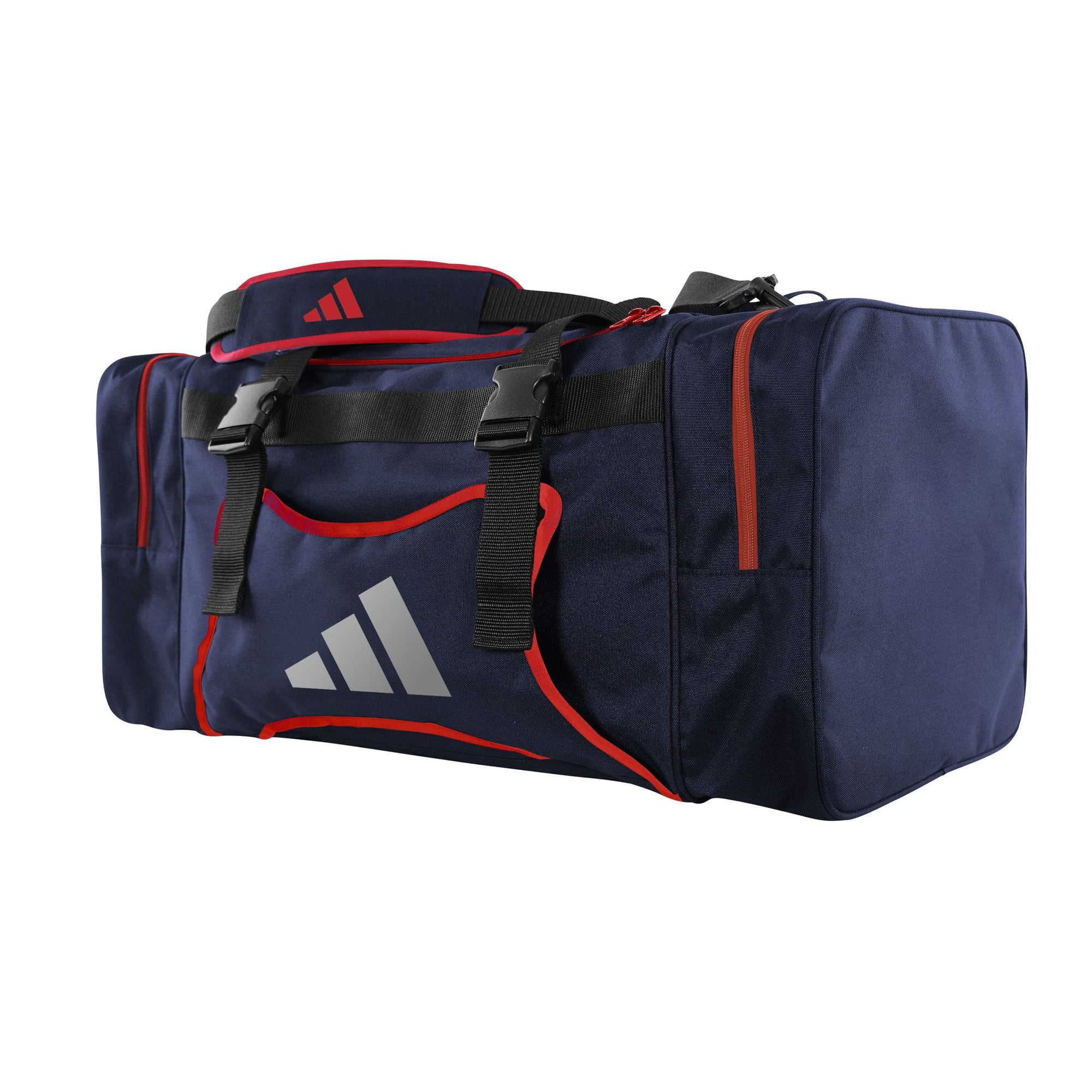 Blue and red duffel bag for Taekwondo gear.