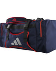 Blue and red duffel bag for Taekwondo gear.