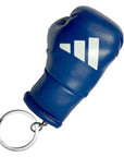 Blue boxing glove keychain with adidas branding.