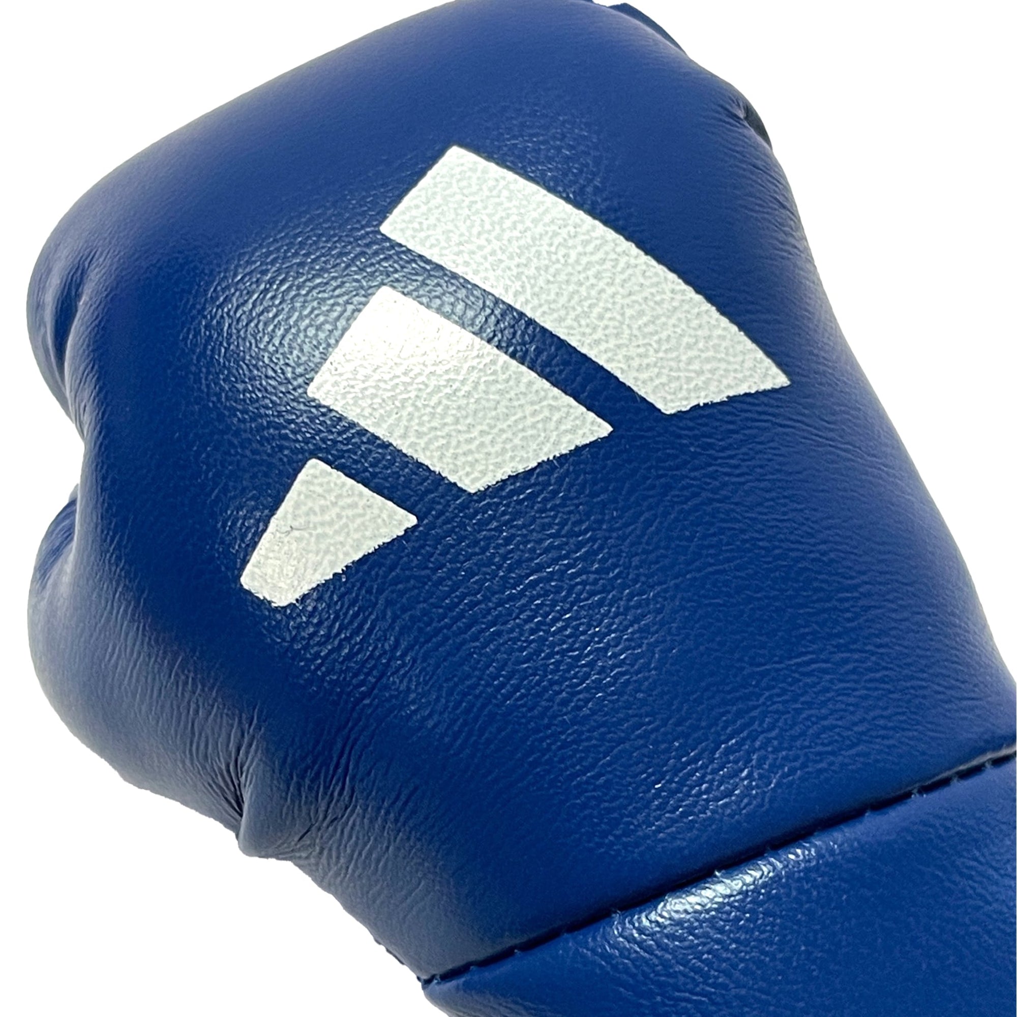 Blue boxing glove keychain featuring white adidas logo.