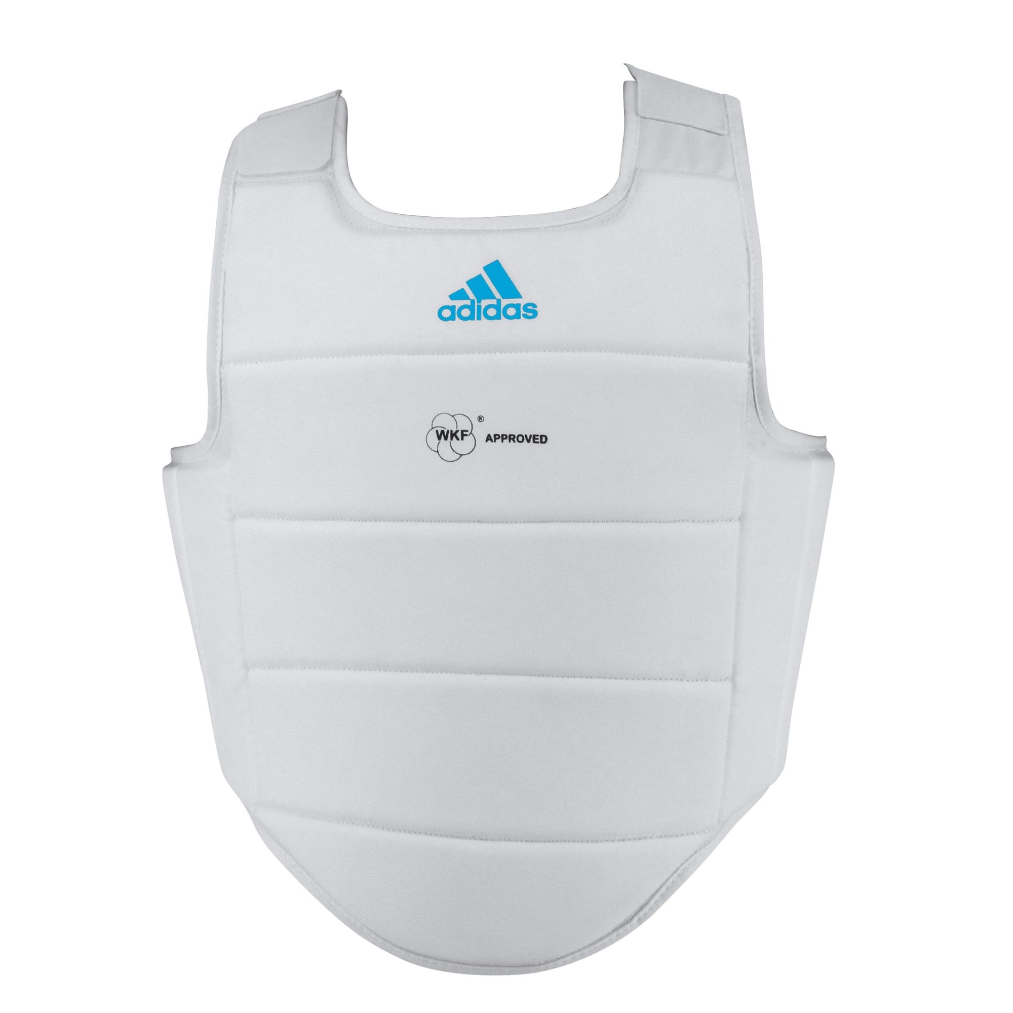 White karate body protector with logo, WKF approved.