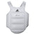 White vest with Adidas logo for karate protection.