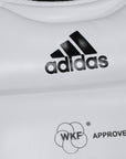 Close up of Adidas logo on Plastron chest guard, size XS.