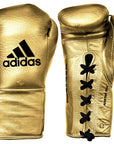 Gold adidas boxing gloves, black/silver, 8 oz.