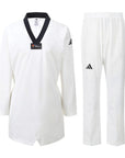 White taekwondo uniform with black stripes, adiPRO Olympic series.