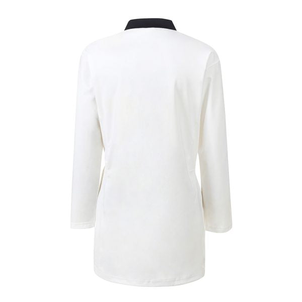 White coat with black trim, part of adiPRO Olympic Taekwondo Sparring Uniform.