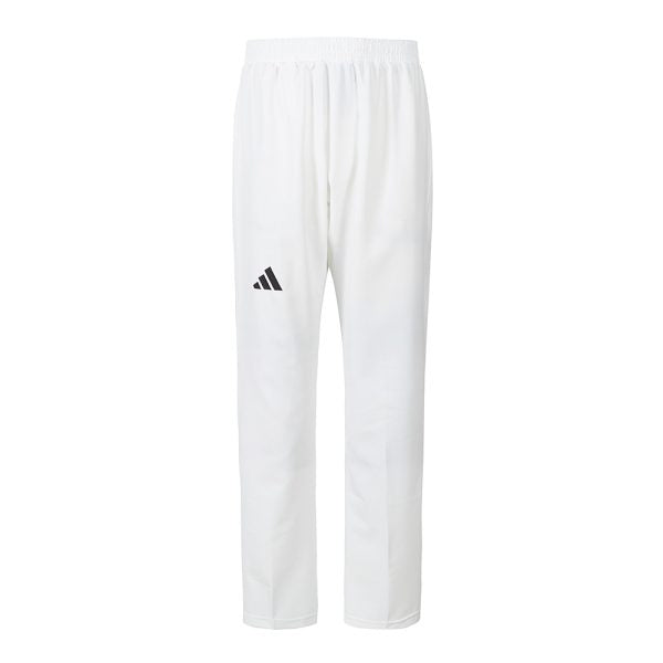 White taekwondo pants with black stripes, adiPRO Olympic series.