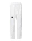 White taekwondo pants with black stripes, adiPRO Olympic series.