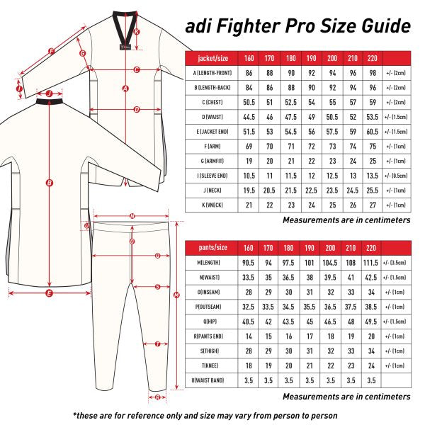 Adidas taekwondo belt size chart hotsell