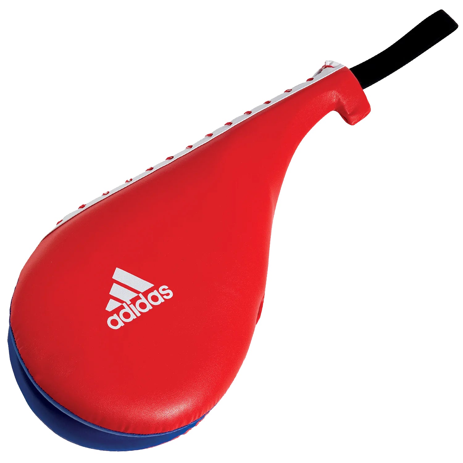 Red and blue Adidas double kicking target for taekwondo sparring.