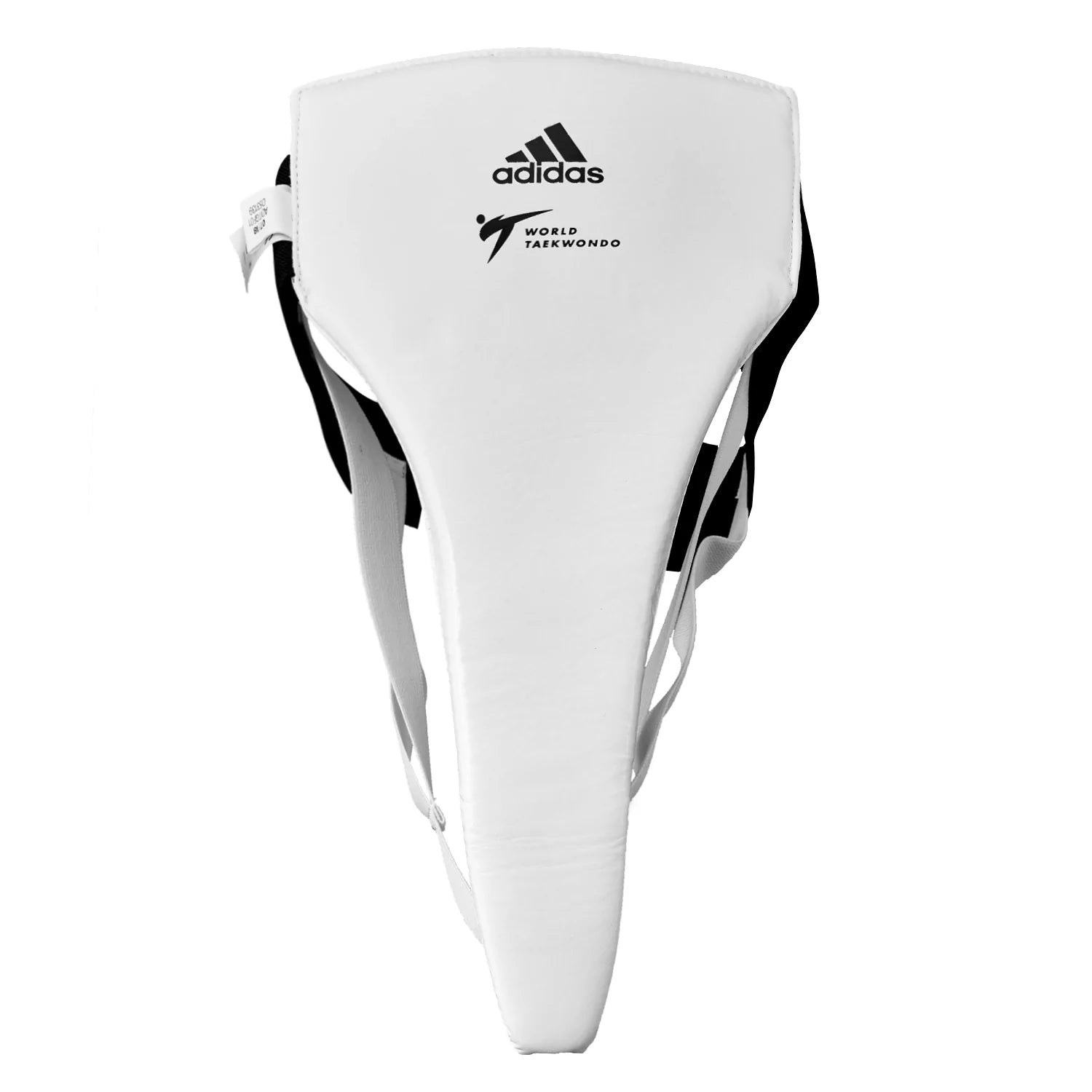 White bag with black straps, adidas female groin cup.