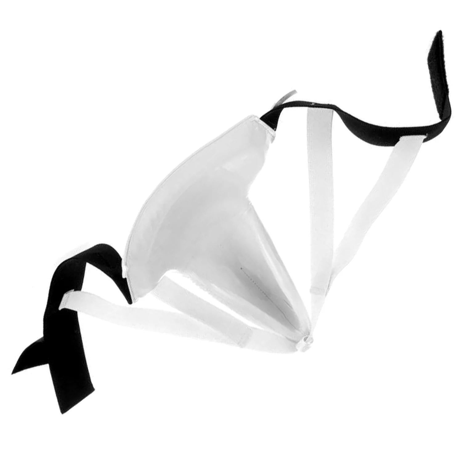 White and black strappy underwear for taekwondo sparring gear.