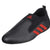 Black and red adidas laceless taekwondo shoes.