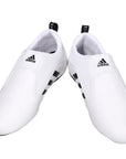 Pair of adidas white and black Taekwondo shoes, size 5.5.