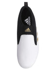 Black and white adidas contestant-pro taekwondo laceless shoe.