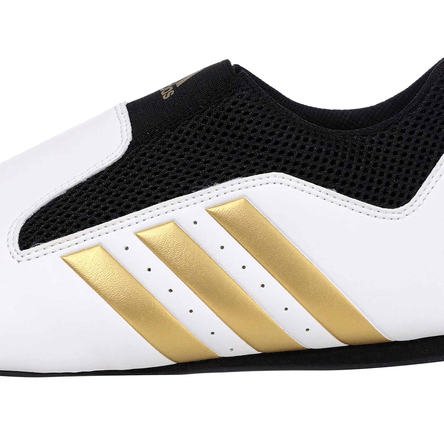 Close up of adidas contestant-pro taekwondo laceless training shoe.