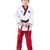 Girl in a white and red Adidas Poomsae karate uniform.