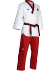 White and red Adidas Poomsae karate uniform.