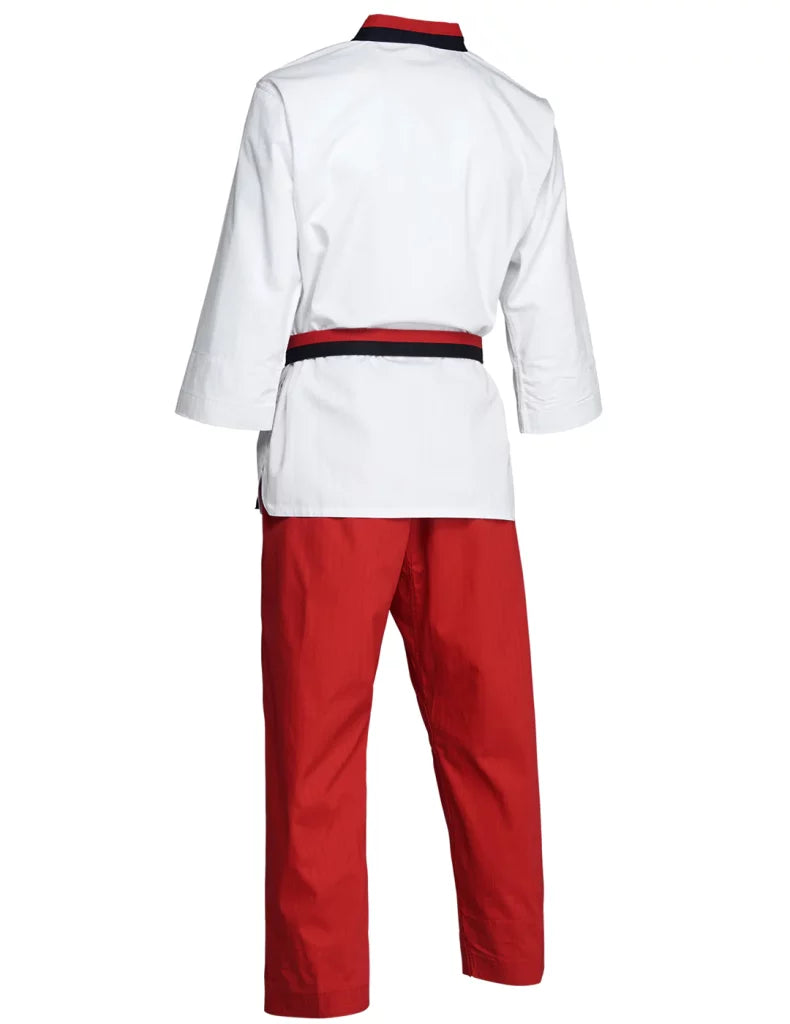 White shirt and red pants for Adidas Poomsae karate uniform.