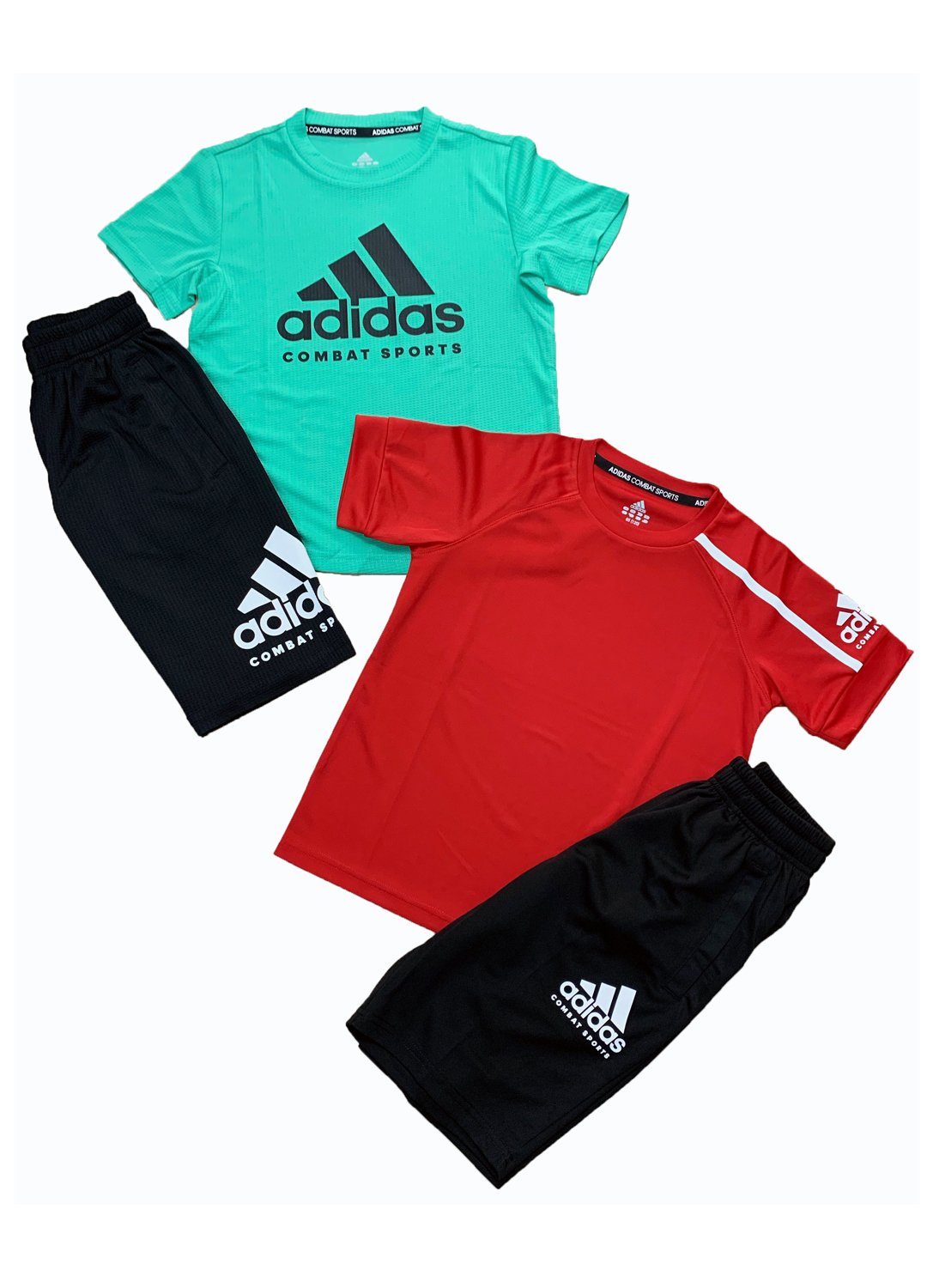 Adidas youth summer teamwear set on a white background.