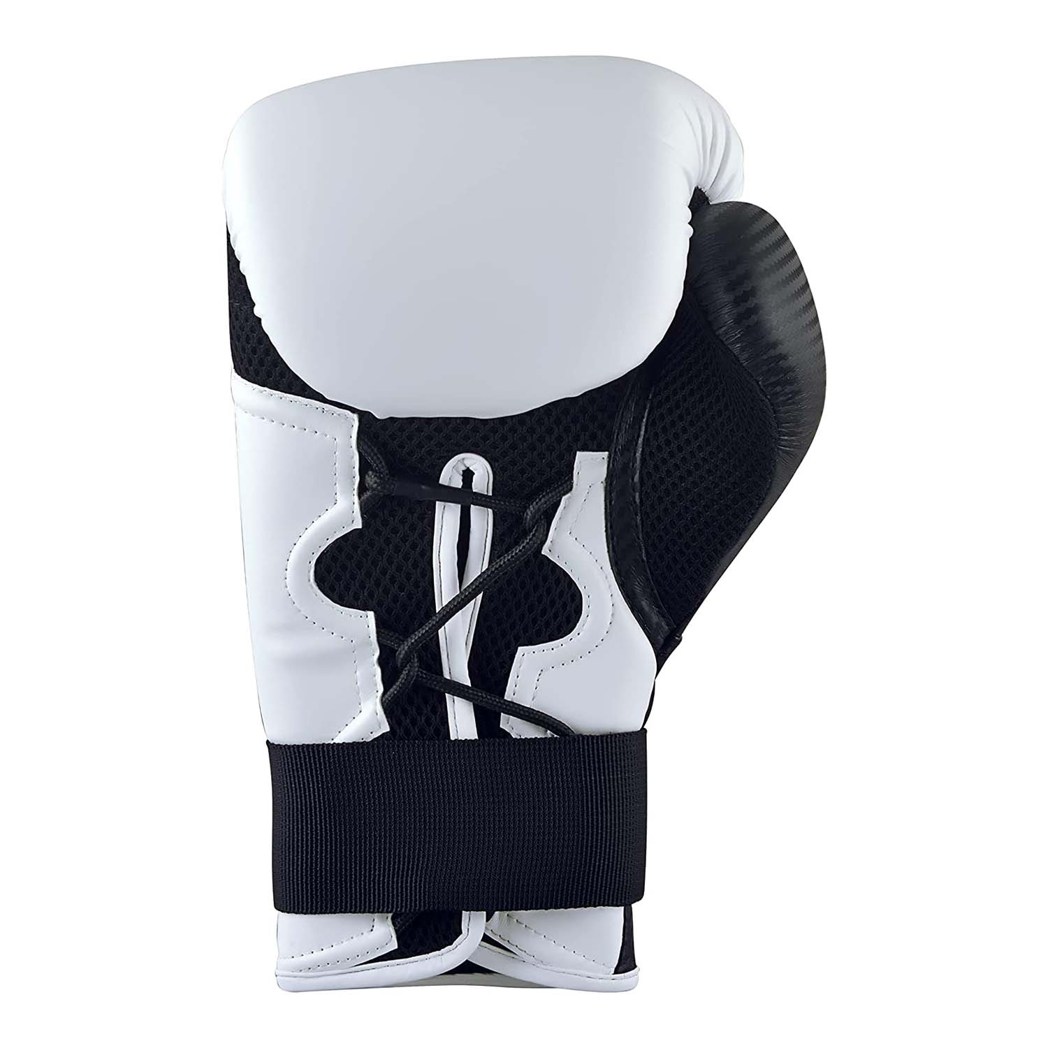 Black and white boxing glove for training.