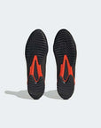 Black and red soles of Speedex 23 boxing shoes.