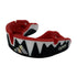 adidas OPRO Platinum mouthguard in black and red with a white fang design