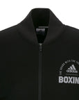 Black jacket with white text from Adidas Boxwear bomber style collection.