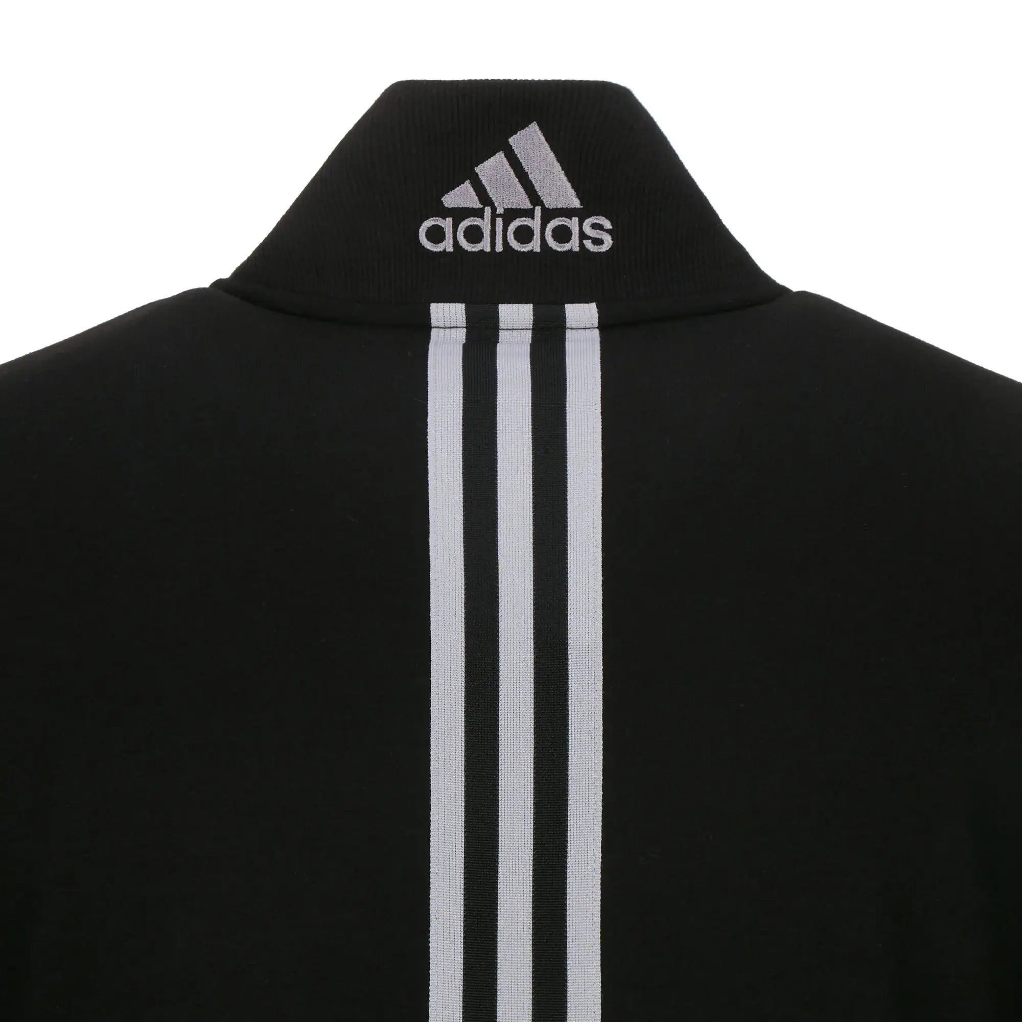 A black jacket with white stripes, XL close-up view.