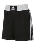 Black and white adidas boxing shorts.