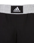 Black and grey adidas boxing shorts with logo, size L.