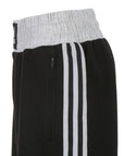 Black and white adidas boxing shorts with white stripes, size S.