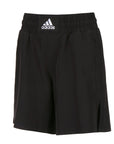 Black Adidas boxwear tech shorts with a logo.