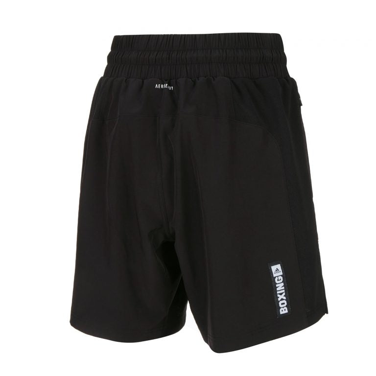 Black shorts with white text detail.