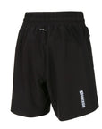 Black shorts with white text detail.