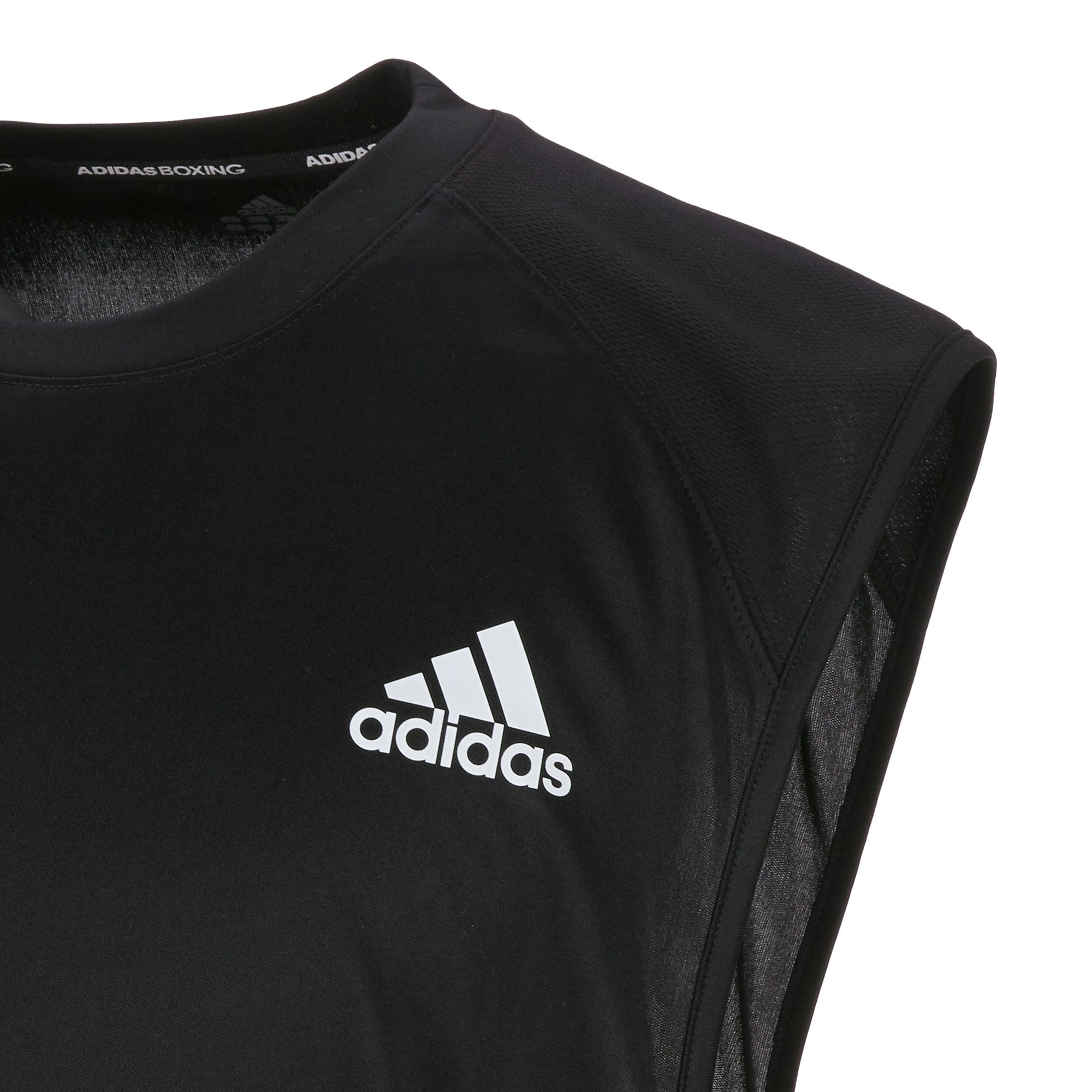 Close-up of black adidas tank top for boxing.