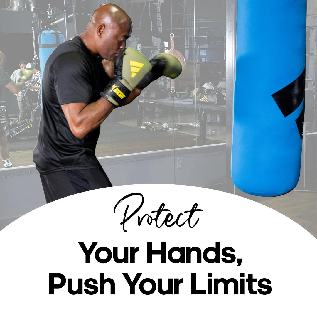 A man in boxing gloves kissing a punching bag.