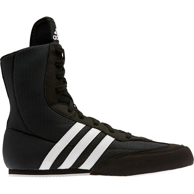 adidas BOX HOG II black and white boxing shoes left side.