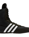 adidas BOX HOG II black and white boxing shoes left side.