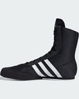 adidas BOX HOG II black and white boxing shoes back view.