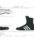 Black and white boxing shoe side view, adidas BOX HOG II, size M11.5/W12.5.