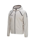 White jacket with black stripes for adidas boxing apparel.