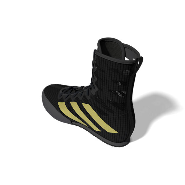 Black and yellow boxing shoe in Core Black and Gold Metallic.